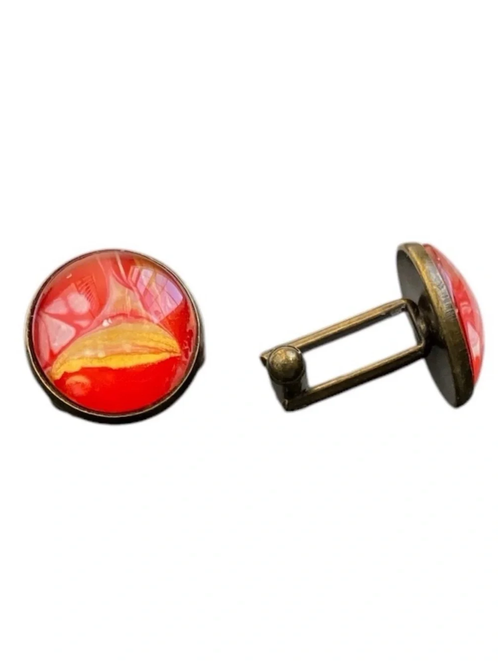 Hand Crafted Red and Gold Fluid Art Cufflinks by Svetlana Yeung Size OS